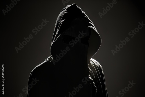 Silhouette of a person in a hood. Generative ai