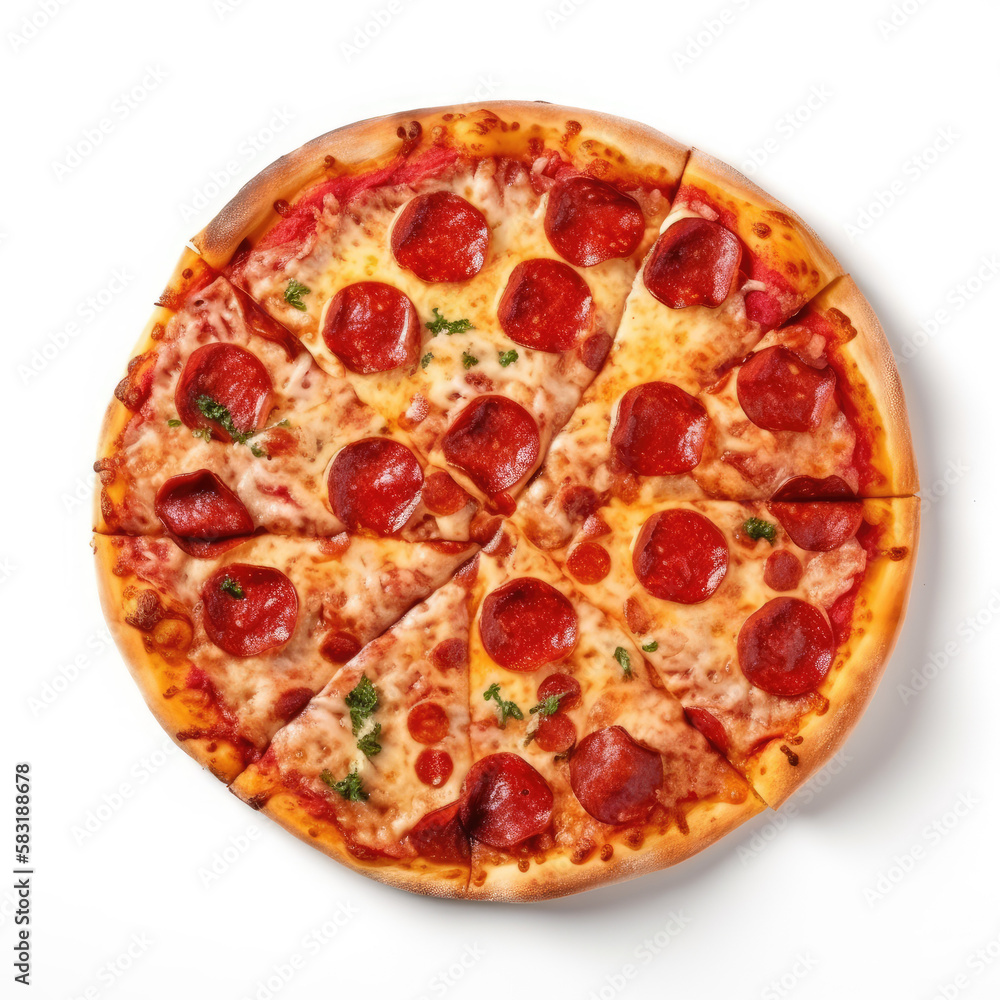 Pepperoni pizza on white background, generative ai Pepperoni pizza on white background, generative ai