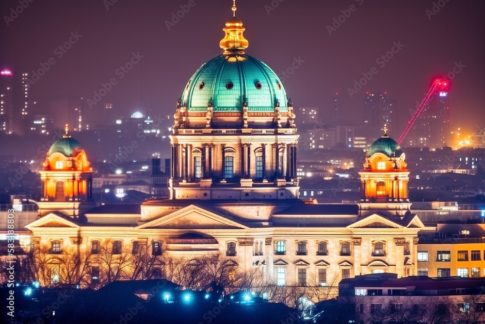 Enchanting Vienna Skyline at Night: Historic Charm Meets Modern Illumination, AI-Generated