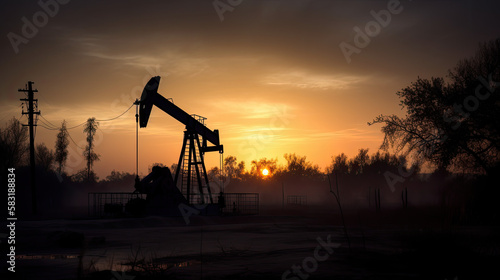 pump jack oil field silhouette, generative ai