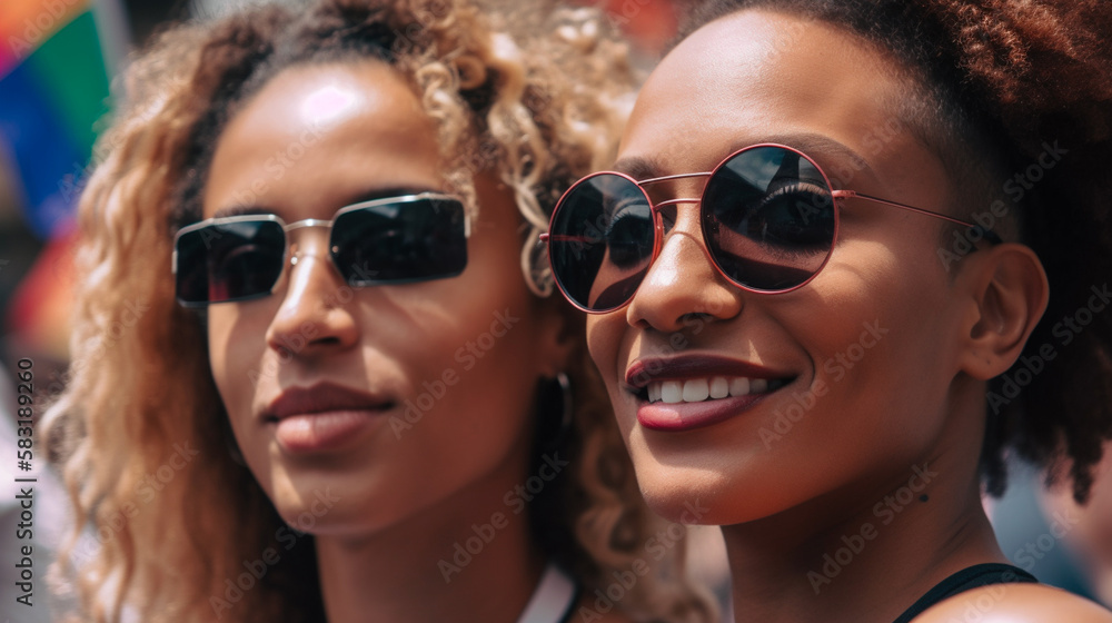 Two black lesbian women at an LGBTQ protest.