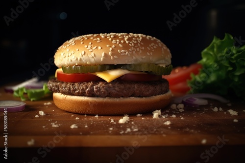 Delicious cheeseburger. Template for restaurants. Food photography. Generative AI.