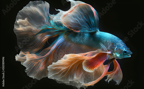 Blue betta fish in clean background. AI Generative