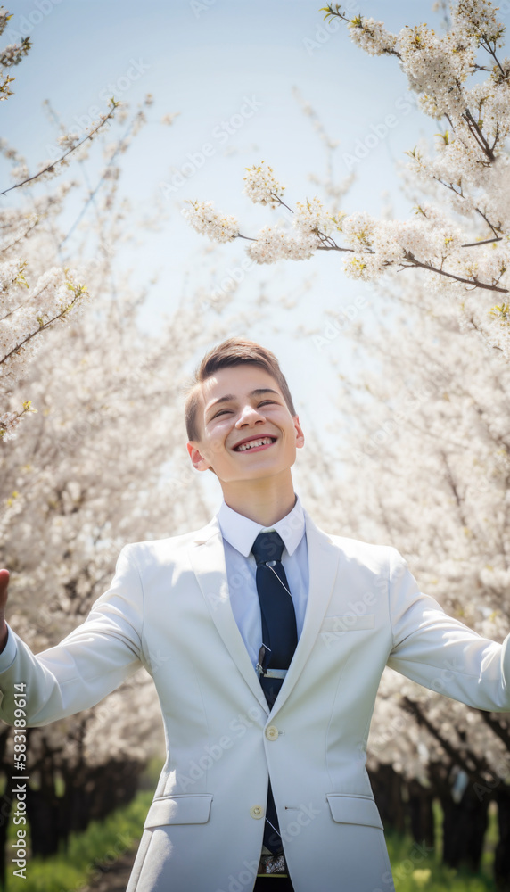 Holy church confirmation ceremony with young stylish teenager dressed for the big day Holy church confirmation ceremony with young stylish teenager dressed for the big day