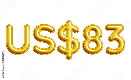 US$83 or Eighty-three Dollar 3D Gold Balloon. You can use this asset for your content like as USD Currency, Flyer Marketing, Banner, Promotion, Advertising, Discount Card, Pamphlet and anymore.
