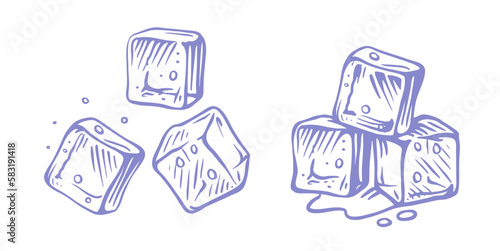 Ice cubes isolated drawing vector. Hand drawn
