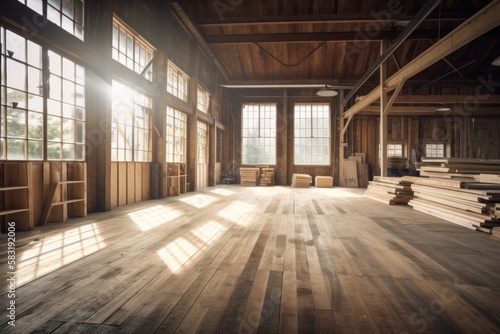 Lumber - Wood factory stock or timber in warehouse.  Piles of wooden boards waiting for shipping. Lumber  Business  production  manufacture and woodworking industry concept  GENERATIVE AI