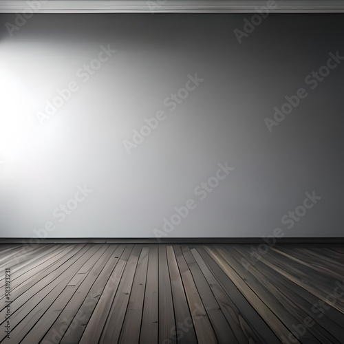 Wooden floor and white wall. Spotlight podium for Product presentation.  AI generative.