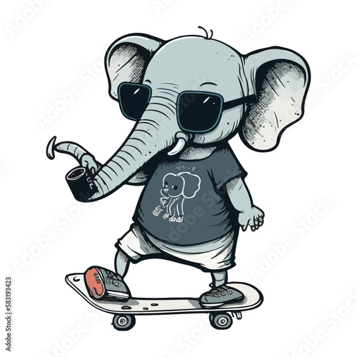 elephant cartoon wearing sunglasses riding a skateboard