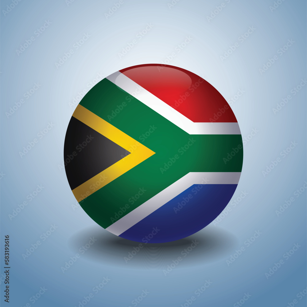 South Africa flag. Round glossy. Isolated on color gradient background