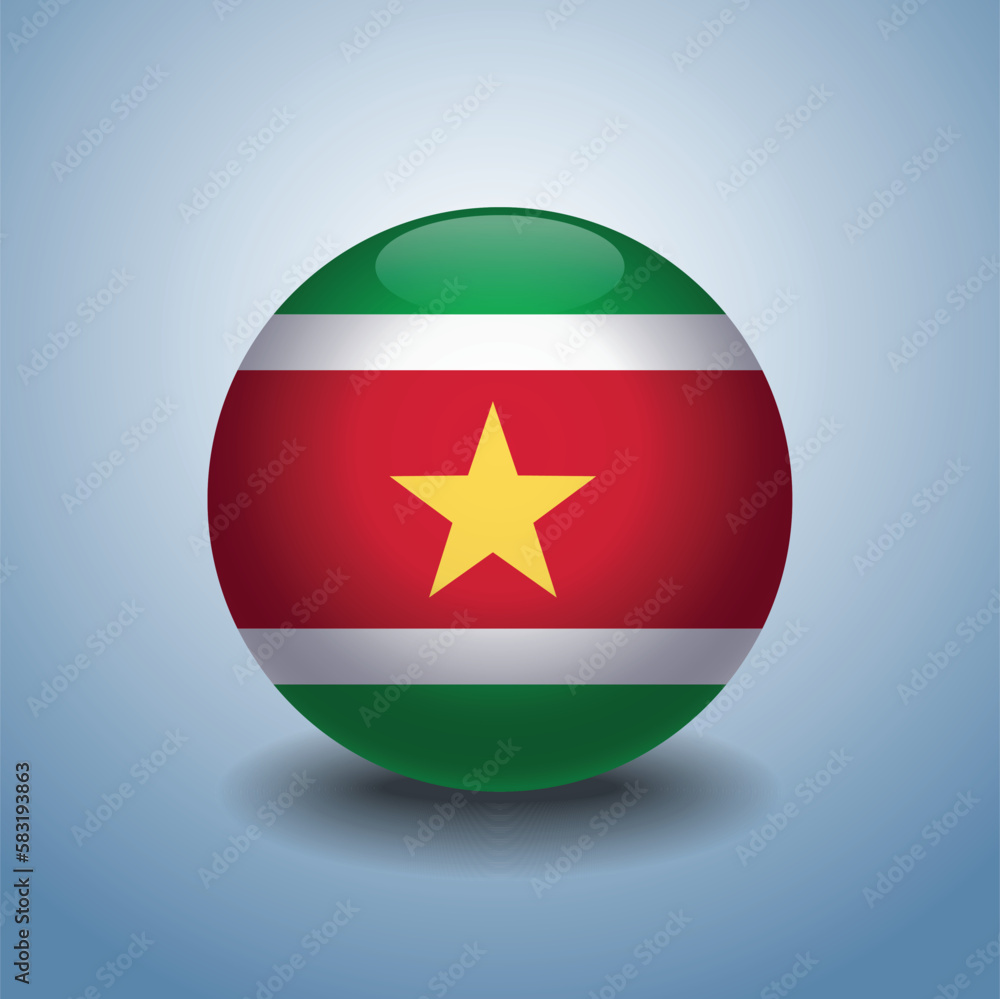 Suriname flag. Round glossy. Isolated on color gradient background Suriname flag. Round glossy. Isolated on color gradient background