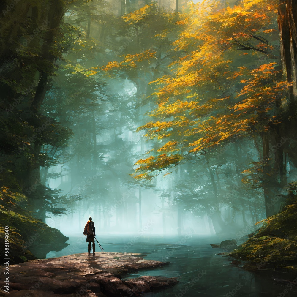 Fototapeta premium Alone man in the woods