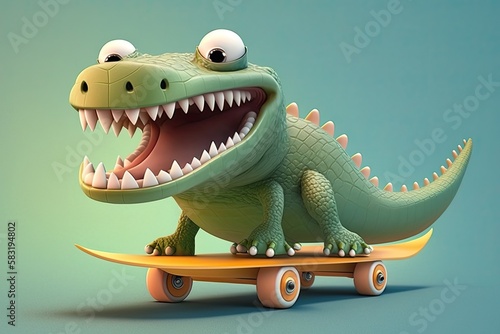 Cute Aligator on a Skateboard  Generative AI 