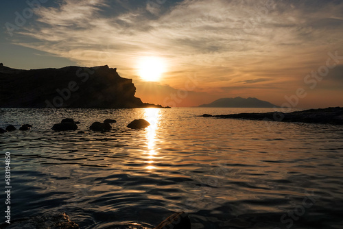 View of Samothrace island from Yildizkoy  Arcadia  beach in Imbros Island at sunset with cloudy sky. Gokceada    anakkale Turkey