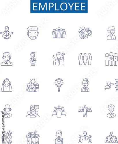 Employee line icons signs set. Design collection of Worker, Staff, Person, Personnel, Associate, Hire, Employee, Colleague outline concept vector illustrations