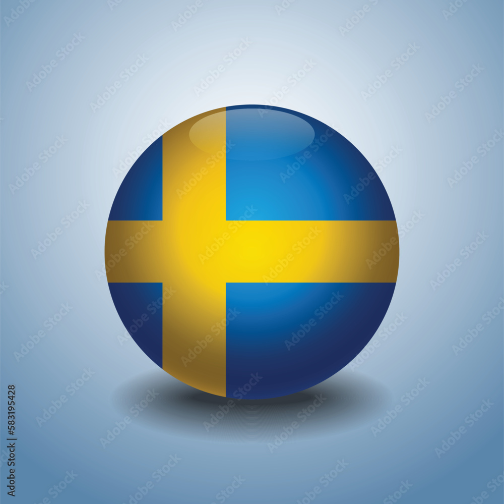 Sweden flag. Round glossy. Isolated on color gradient background