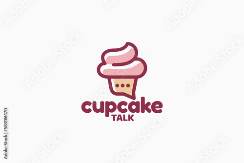 cupcake talk logo with a combination of a cute cupcake and chat or bubble as the cup