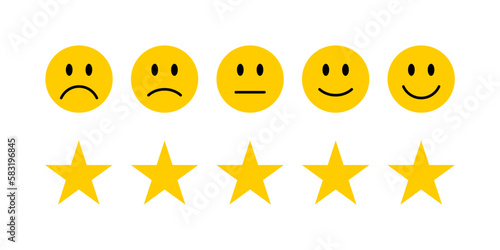 Feedback or satisfaction rating with smiley set and five stars