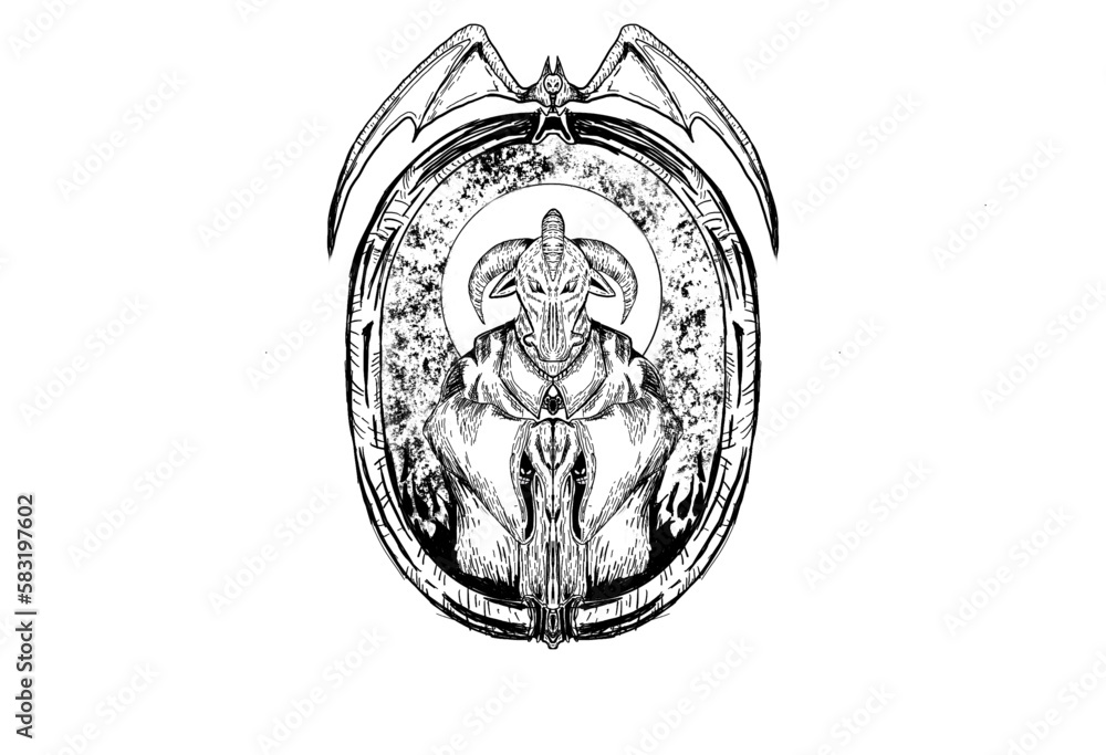 priest lamb with satanic concept drawing sketch style on white ...