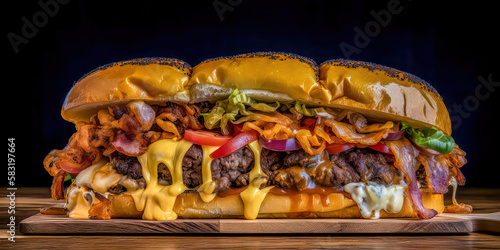 Hamburger Cheeseburge Spezial Delikat Beef Vegie Hummer Shrimps Döner Generative AI Digital Art Hintergrund Magazin Kunst  photo