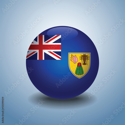 Turk and Caicos flag. Round glossy. Isolated on color gradient background