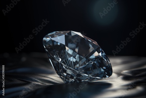 Diamond is a rare precious natural geological stone on a black background in low key. AI generated.