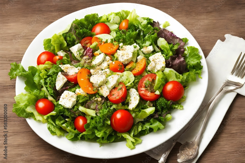 Greek salad with fresh vegetables, generative art by A.I Greek salad with fresh vegetables, generative art by A.I