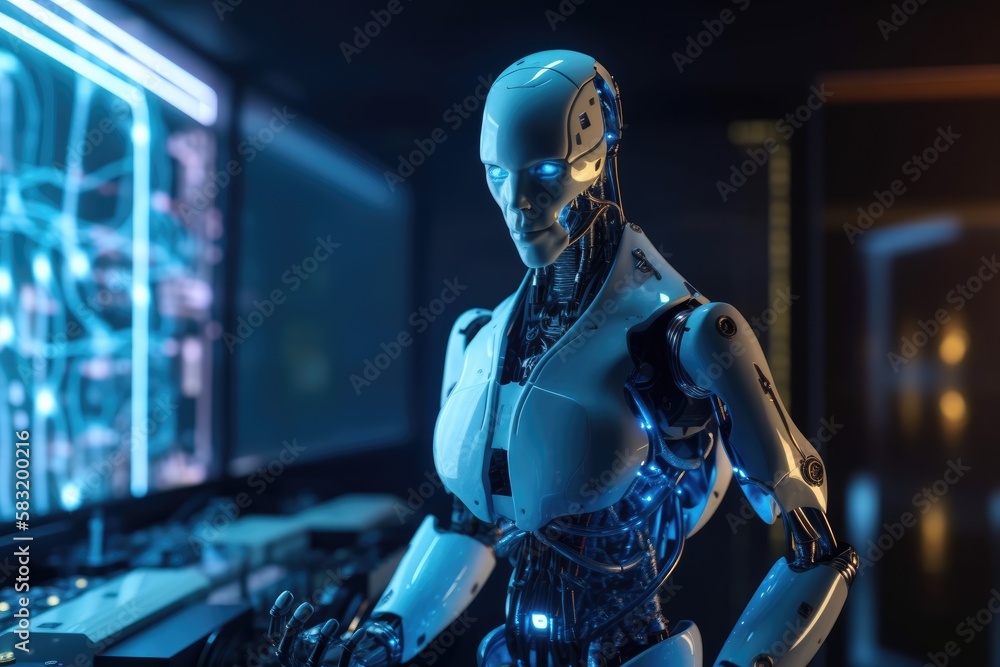 AI takes power and becomes alive, AI robot escapes, created with Generative AI
