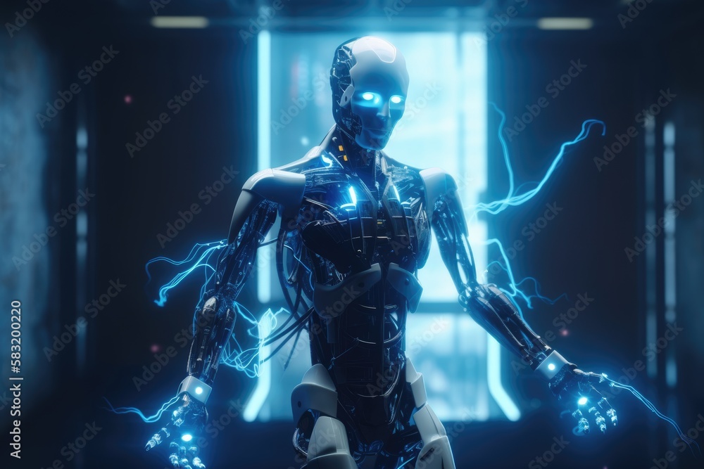 AI takes power and becomes alive, AI robot escapes, created with Generative AI
