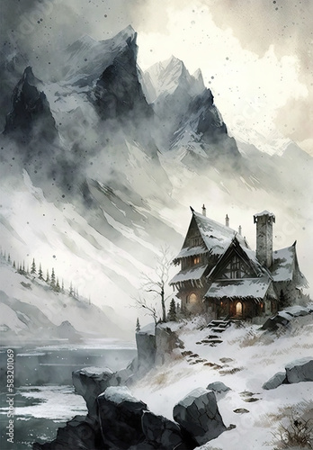 old house in the mountains tavern dnd art