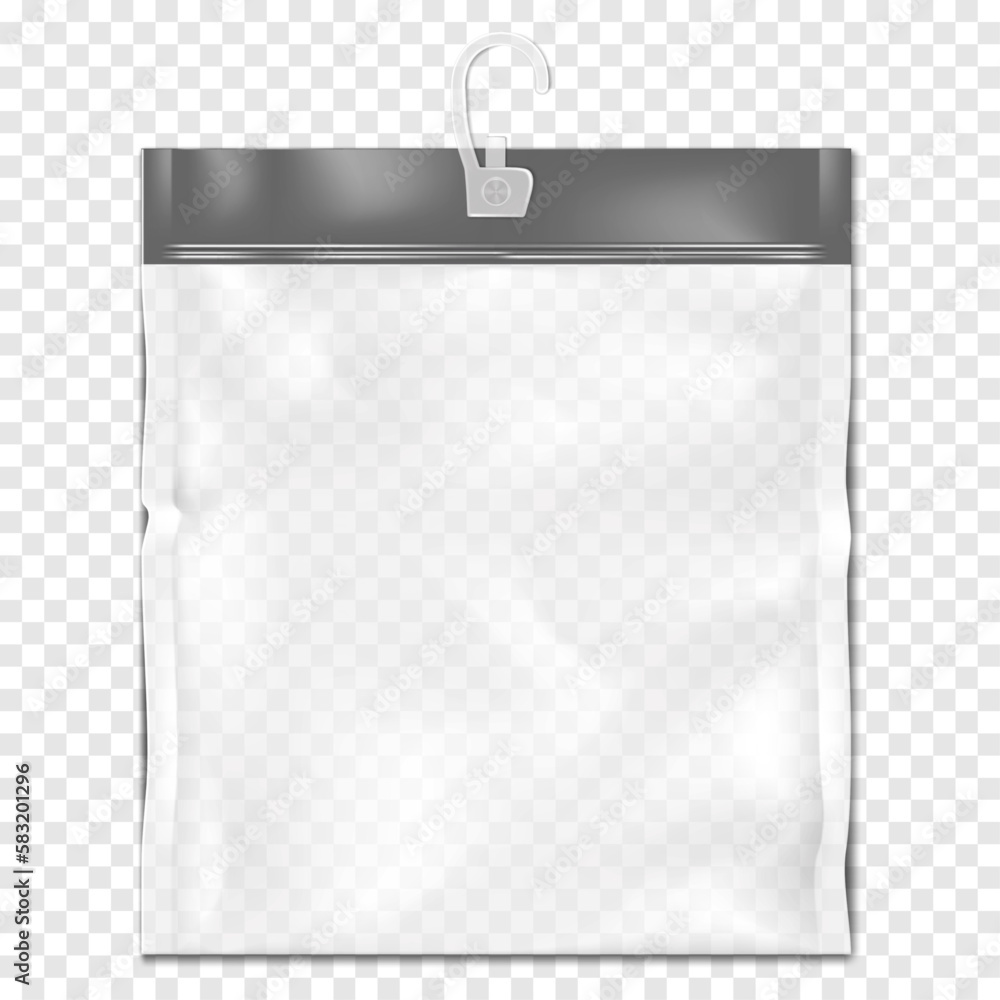 Clear square resealable PVC bag with zip lock and plastic hanging hook