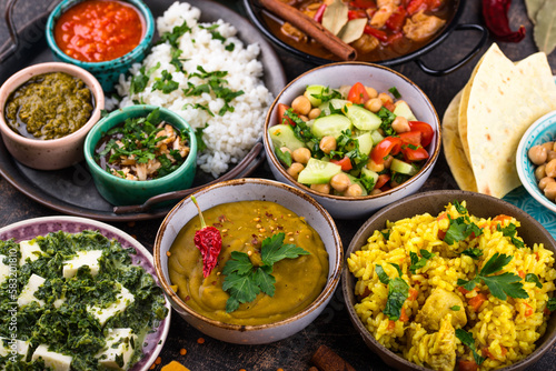 Assorted of traditional Indian food.