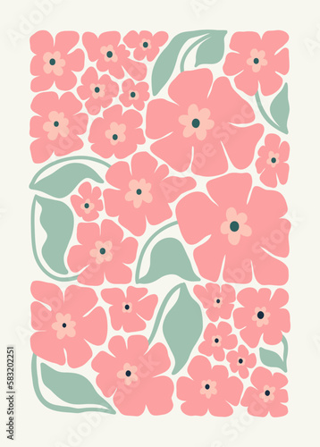 Floral abstract elements. Botanical composition. Modern trendy Matisse minimal style. Floral poster, invite. Vector arrangements for greeting card or invitation design