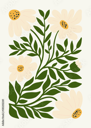 Floral abstract elements. Botanical composition. Modern trendy Matisse minimal style. Floral poster, invite. Vector arrangements for greeting card or invitation design