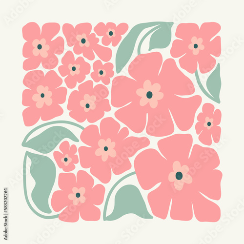 Floral abstract elements. Botanical composition. Modern trendy Matisse minimal style. Floral poster, invite. Vector arrangements for greeting card or invitation design