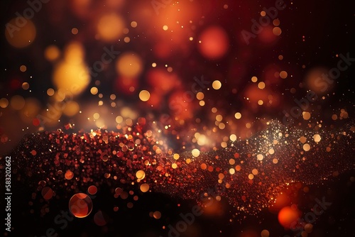 Abstract Glitter Dropping From aIr. Black Background, Red Golden And Black. Generative AI