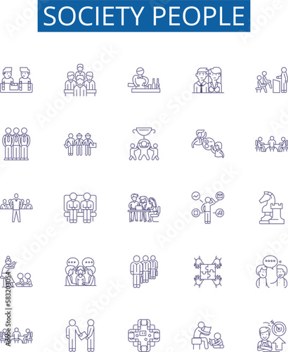 Society people line icons signs set. Design collection of Society, people, culture, community, mankind, human, citizens, class outline concept vector illustrations