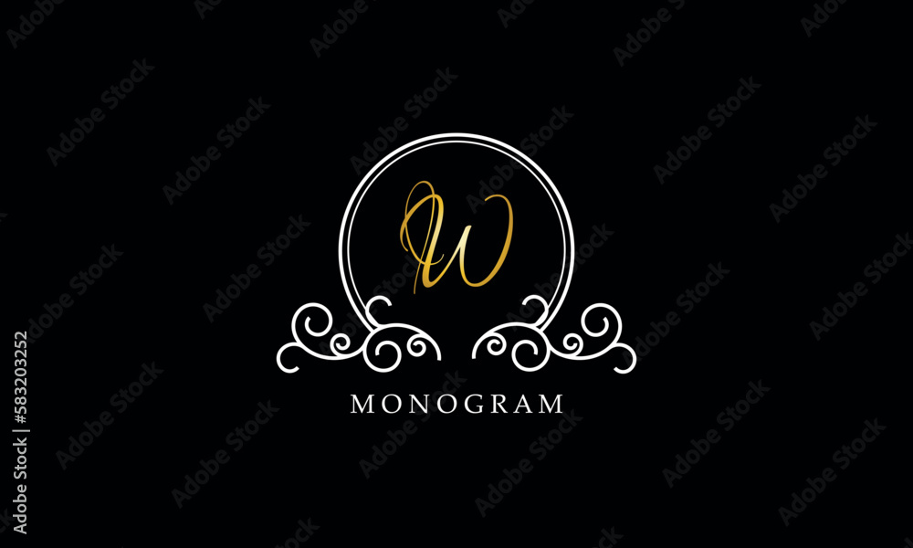 Luxury initial W logo template. Vector monogram for restaurant, royalty, boutique, cafe, hotel, heraldic, jewelry, fashion and other vector illustrations