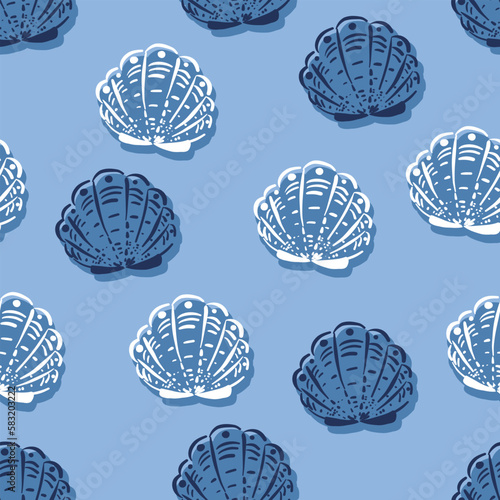 Cute and Colourful summer seamless pattern Vacation Moment with hand drawn Seashells, beach life elements Vector illustration