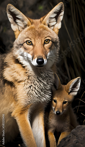 coyote and baby coyote. Generative AI