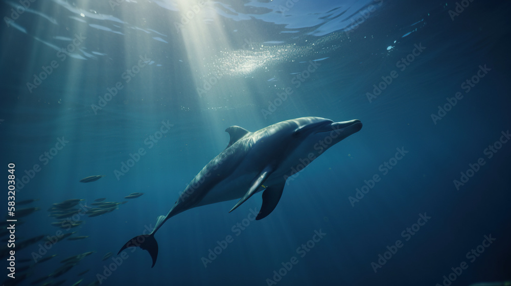 Dolphin Underwater, Generative AI, Illustration