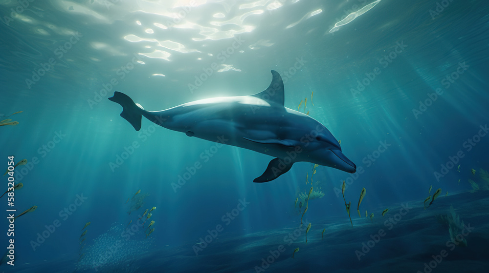 Fototapeta premium Dolphin Underwater, Generative AI, Illustration