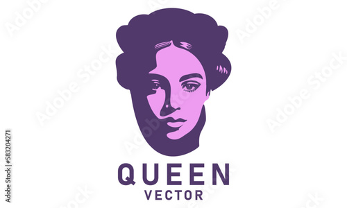 Vector portrait of a beautiful young queen girl on a white isolated background. Logo, sticker or icon.