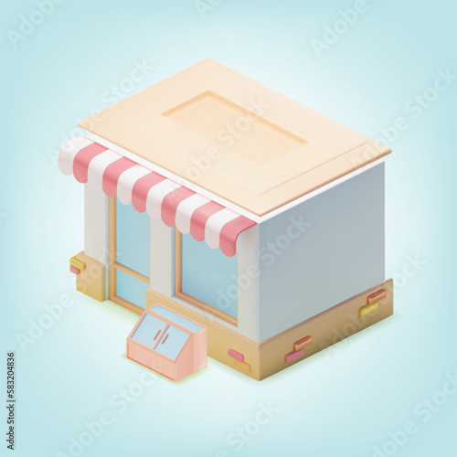 3d Color Minimal Convenience Store Cartoon Style Local Shop Building Grocery Marketing for Web and App Design. Vector illustration