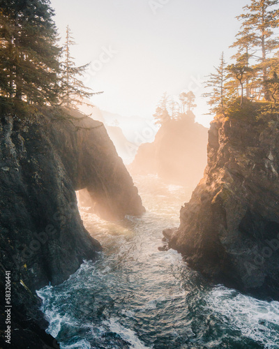 Samuel Boardman Natural Bridges Oregon Coast Seastacks Ocean Sun Light Rays photo