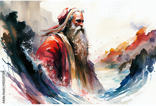 Fotografie, Obraz Watercolor Illustration of a Prophet Moses And The Red Sea