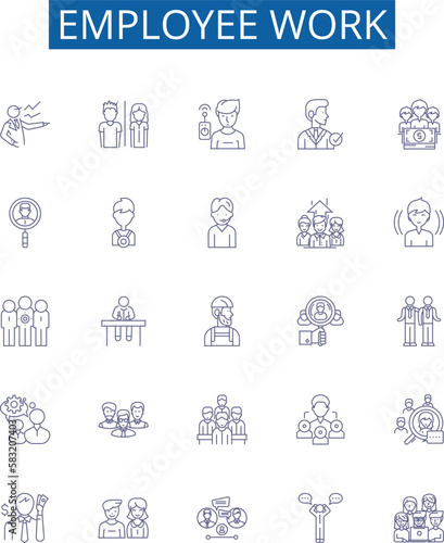 Employee work line icons signs set. Design collection of Employee, Work, Labor, Schedule, Hire, Performance, Job, Motivation outline concept vector illustrations