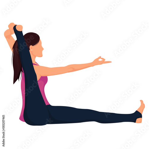 Woman doing yoga exercises isolated on white background.