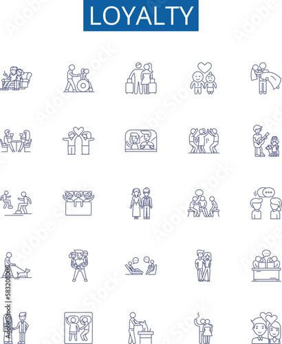 Loyalty line icons signs set. Design collection of Faithful, True, Constant, Reliable, Devoted, Steadfast, Constant, Faithfulness outline concept vector illustrations