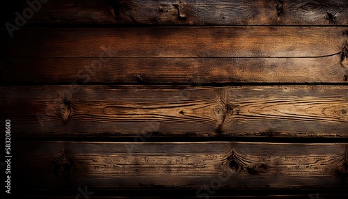 Old, Rustic Wooden Texture - Vintage Wood Background for a Dark, Grungy Panorama Banner: Generative AI